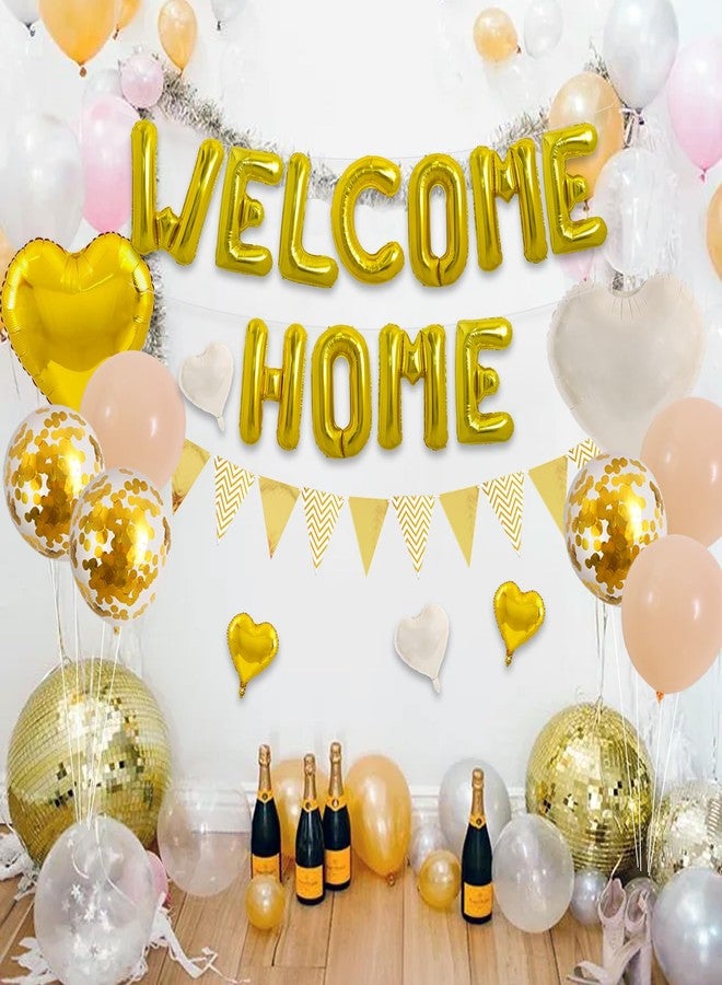TONIFUL Welcome Home Decorations,16 Inch Gold Welcome Home Foil Balloon Banner Gold Cream White Balloons Pennant Flag Bunting for Homecoming Party House Warming Party Family Gathering Supplies - Image 4
